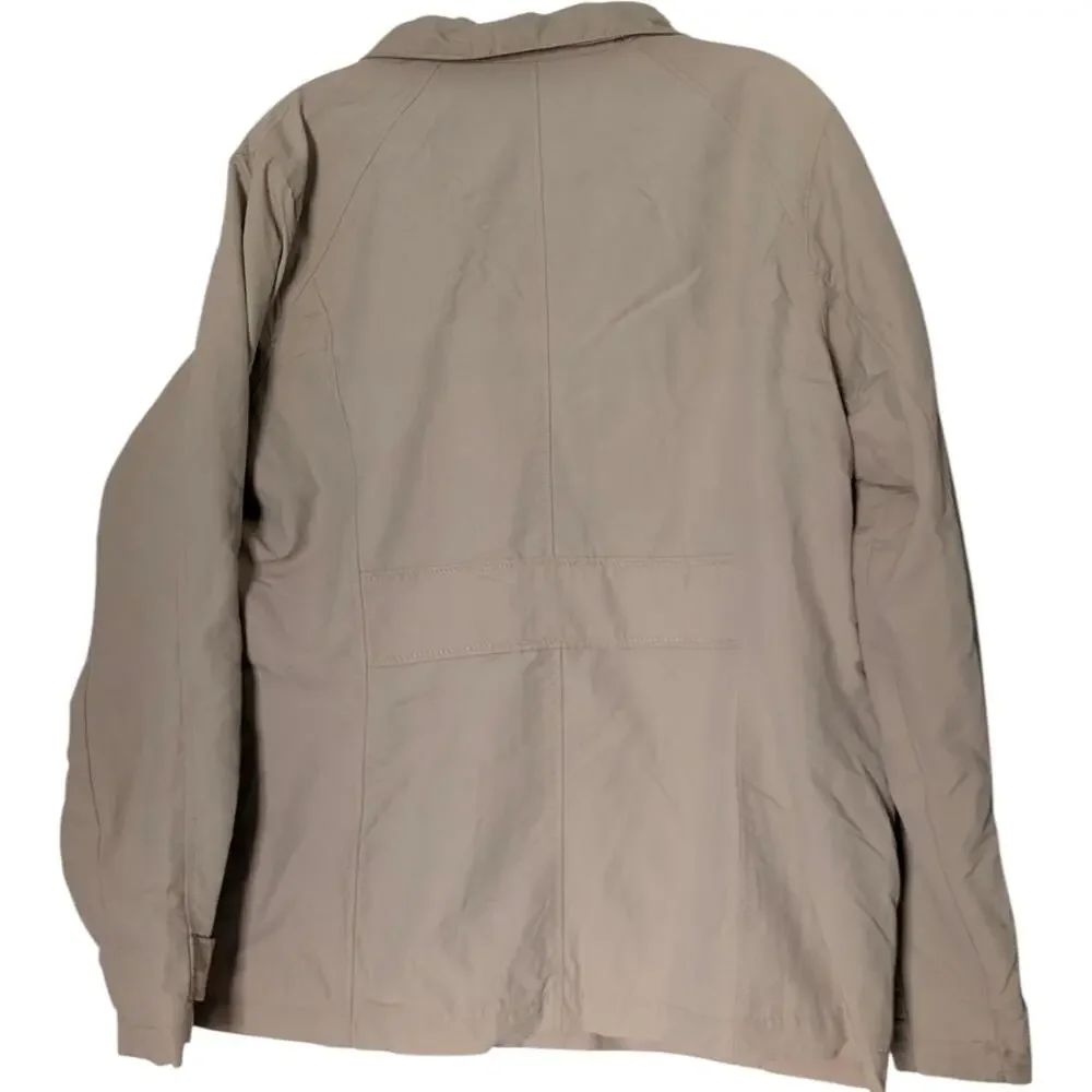 Lands' End Jacket Mens Large 14-16 Tan‎ Khaki Zip Front Button Placket Pockets